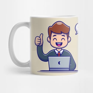 Man Employee Thumbs Up With Laptop Mug